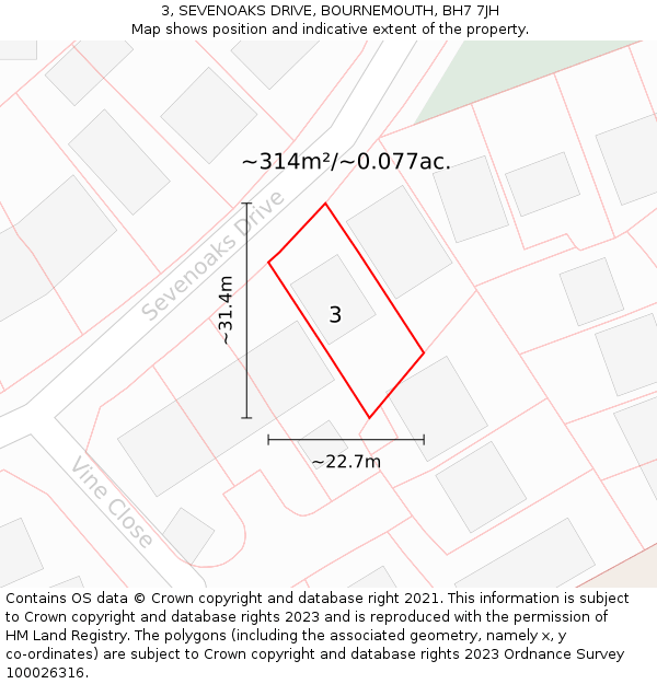 3, SEVENOAKS DRIVE, BOURNEMOUTH, BH7 7JH: Plot and title map