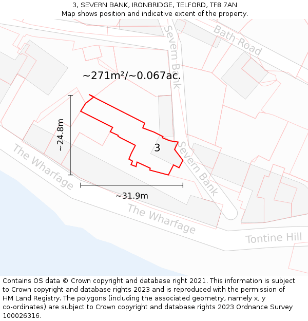 3, SEVERN BANK, IRONBRIDGE, TELFORD, TF8 7AN: Plot and title map