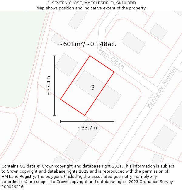 3, SEVERN CLOSE, MACCLESFIELD, SK10 3DD: Plot and title map
