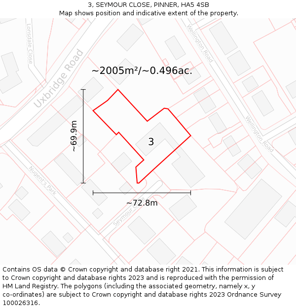 3, SEYMOUR CLOSE, PINNER, HA5 4SB: Plot and title map