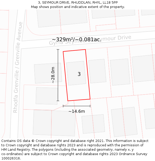 3, SEYMOUR DRIVE, RHUDDLAN, RHYL, LL18 5PP: Plot and title map