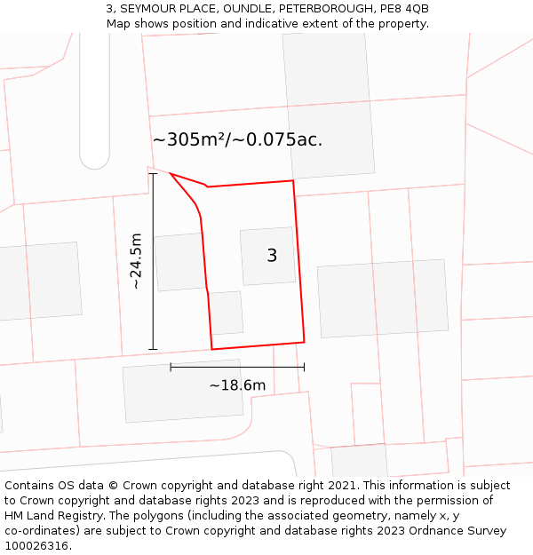 3, SEYMOUR PLACE, OUNDLE, PETERBOROUGH, PE8 4QB: Plot and title map