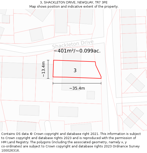 3, SHACKLETON DRIVE, NEWQUAY, TR7 3PE: Plot and title map