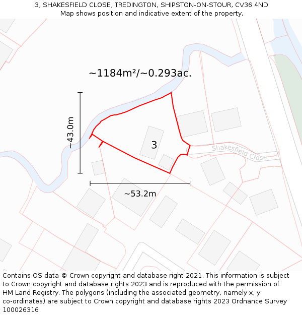 3, SHAKESFIELD CLOSE, TREDINGTON, SHIPSTON-ON-STOUR, CV36 4ND: Plot and title map