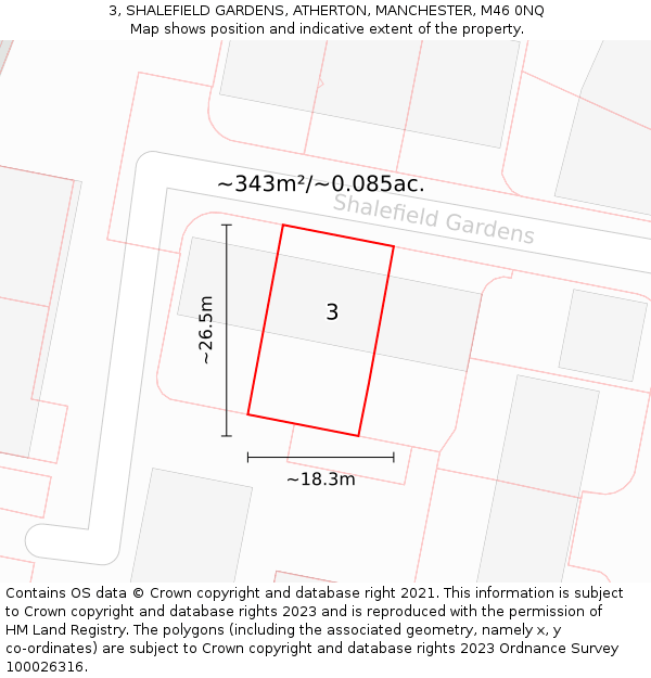 3, SHALEFIELD GARDENS, ATHERTON, MANCHESTER, M46 0NQ: Plot and title map