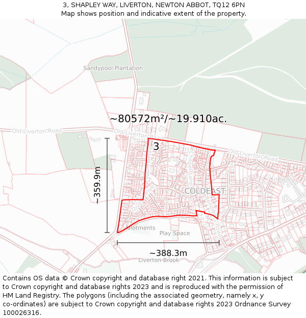 3, SHAPLEY WAY, LIVERTON, NEWTON ABBOT, TQ12 6PN: Plot and title map