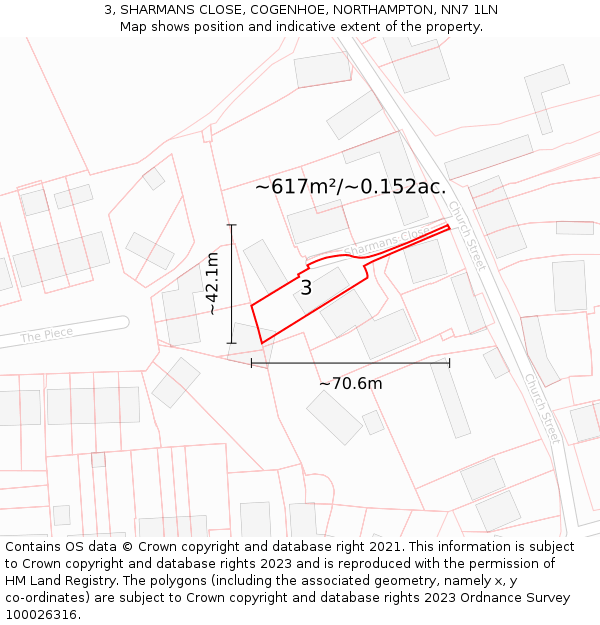 3, SHARMANS CLOSE, COGENHOE, NORTHAMPTON, NN7 1LN: Plot and title map