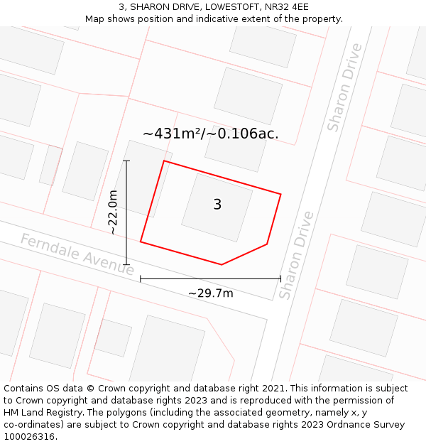3, SHARON DRIVE, LOWESTOFT, NR32 4EE: Plot and title map