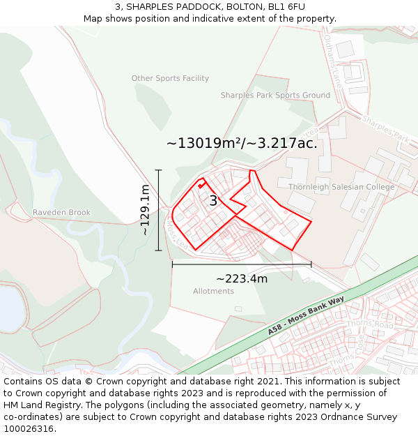 3, SHARPLES PADDOCK, BOLTON, BL1 6FU: Plot and title map