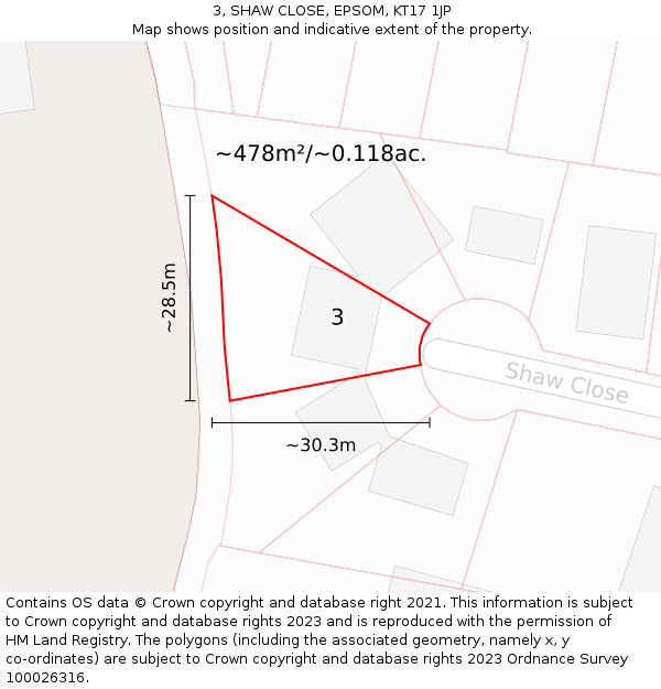 3, SHAW CLOSE, EPSOM, KT17 1JP: Plot and title map