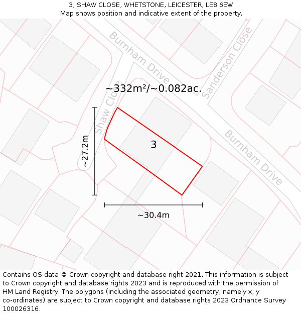 3, SHAW CLOSE, WHETSTONE, LEICESTER, LE8 6EW: Plot and title map