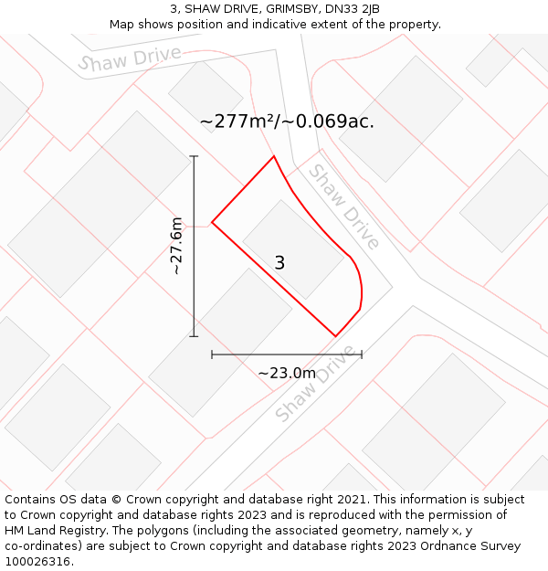 3, SHAW DRIVE, GRIMSBY, DN33 2JB: Plot and title map