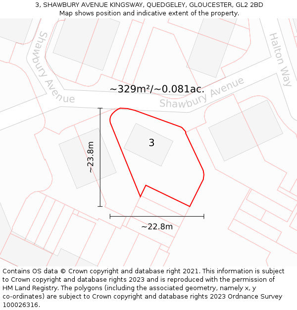 3, SHAWBURY AVENUE KINGSWAY, QUEDGELEY, GLOUCESTER, GL2 2BD: Plot and title map