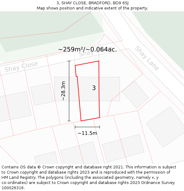 3, SHAY CLOSE, BRADFORD, BD9 6SJ: Plot and title map