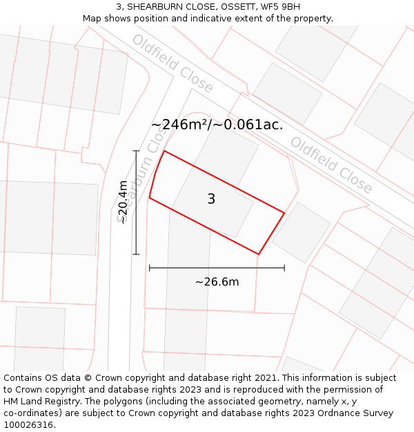 3, SHEARBURN CLOSE, OSSETT, WF5 9BH: Plot and title map