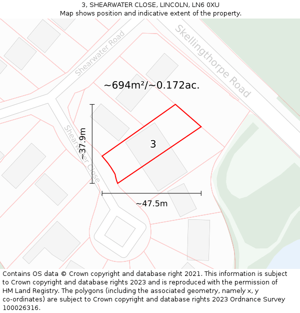 3, SHEARWATER CLOSE, LINCOLN, LN6 0XU: Plot and title map