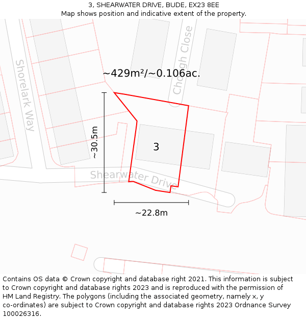 3, SHEARWATER DRIVE, BUDE, EX23 8EE: Plot and title map