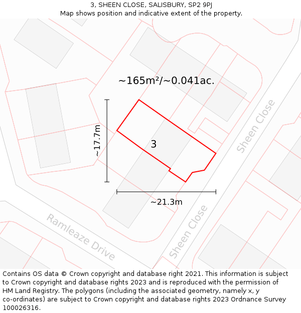 3, SHEEN CLOSE, SALISBURY, SP2 9PJ: Plot and title map