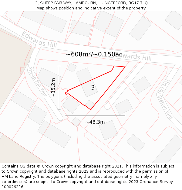 3, SHEEP FAIR WAY, LAMBOURN, HUNGERFORD, RG17 7LQ: Plot and title map