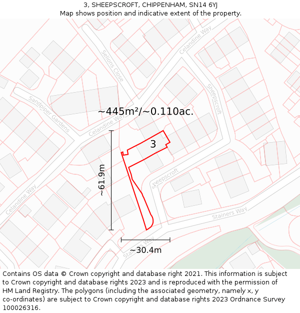 3, SHEEPSCROFT, CHIPPENHAM, SN14 6YJ: Plot and title map