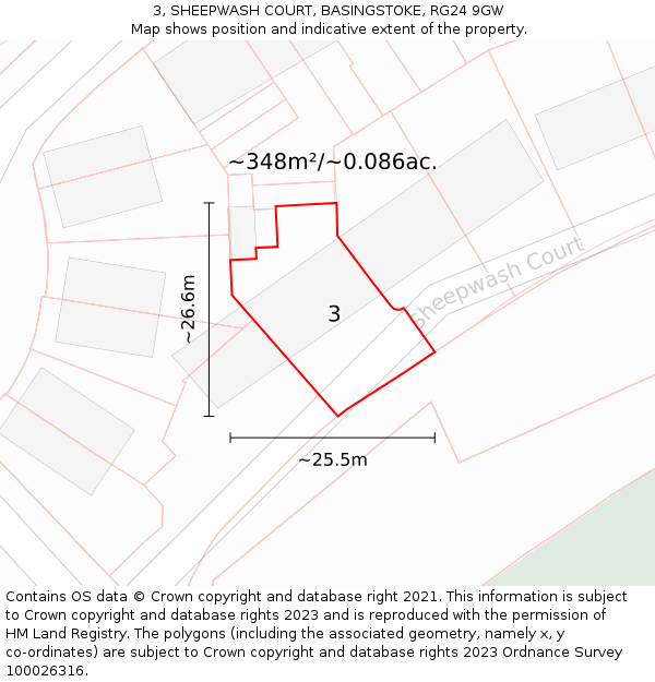 3, SHEEPWASH COURT, BASINGSTOKE, RG24 9GW: Plot and title map
