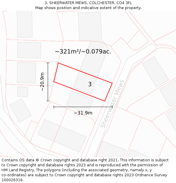3, SHEERWATER MEWS, COLCHESTER, CO4 3FL: Plot and title map
