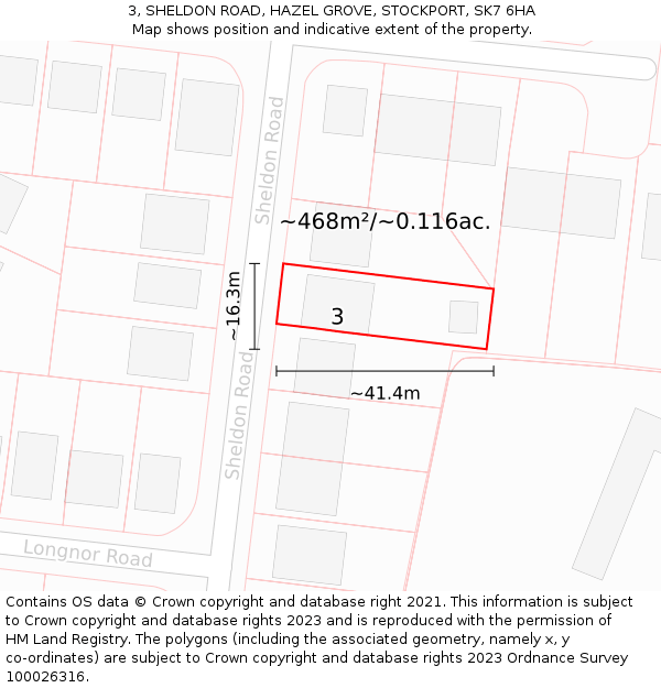 3, SHELDON ROAD, HAZEL GROVE, STOCKPORT, SK7 6HA: Plot and title map