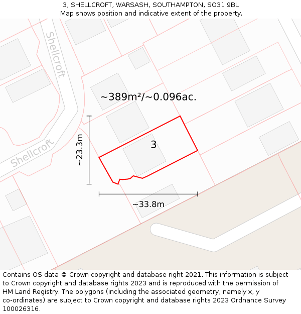 3, SHELLCROFT, WARSASH, SOUTHAMPTON, SO31 9BL: Plot and title map