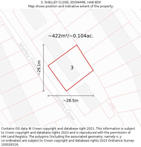 3, SHELLEY CLOSE, EDGWARE, HA8 8DX: Plot and title map