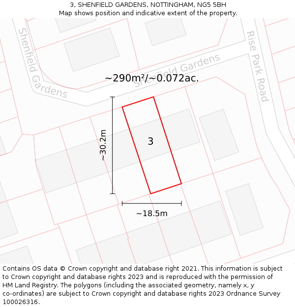 3, SHENFIELD GARDENS, NOTTINGHAM, NG5 5BH: Plot and title map
