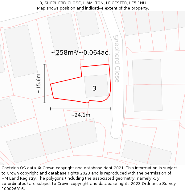 3, SHEPHERD CLOSE, HAMILTON, LEICESTER, LE5 1NU: Plot and title map