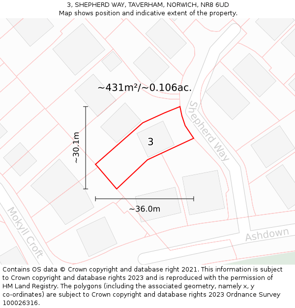 3, SHEPHERD WAY, TAVERHAM, NORWICH, NR8 6UD: Plot and title map