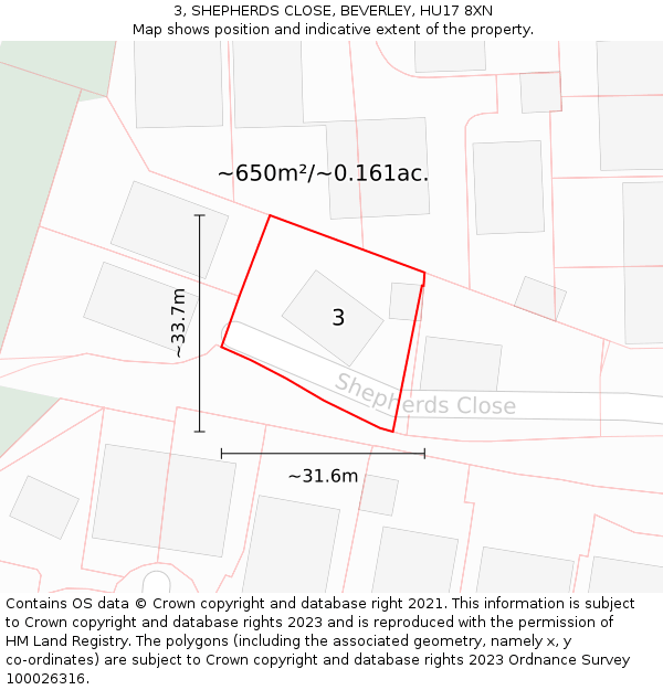 3, SHEPHERDS CLOSE, BEVERLEY, HU17 8XN: Plot and title map