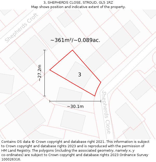 3, SHEPHERDS CLOSE, STROUD, GL5 1RZ: Plot and title map