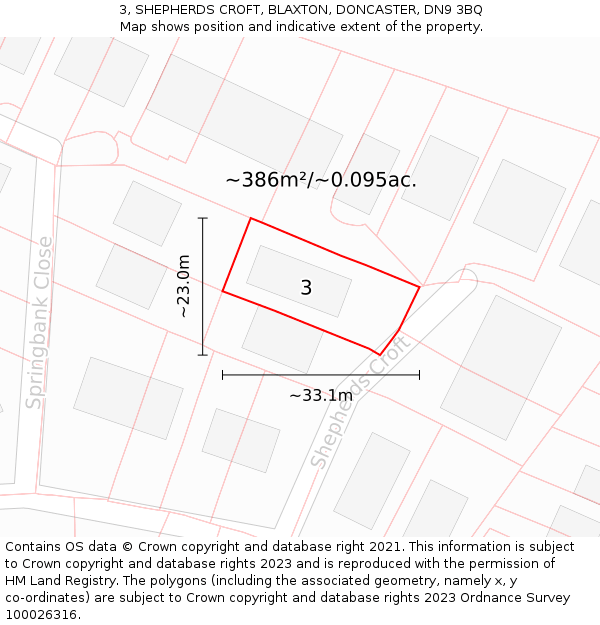 3, SHEPHERDS CROFT, BLAXTON, DONCASTER, DN9 3BQ: Plot and title map