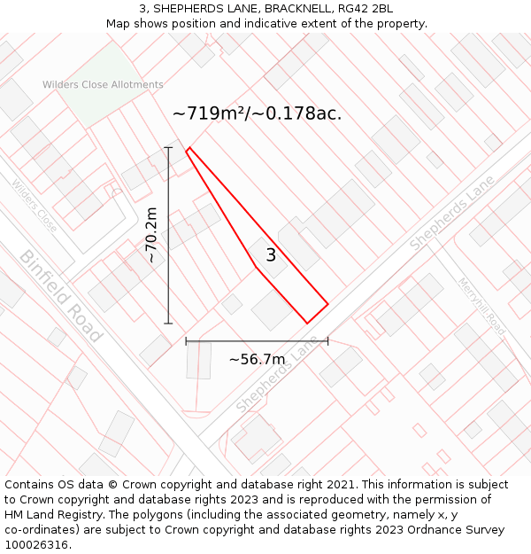 3, SHEPHERDS LANE, BRACKNELL, RG42 2BL: Plot and title map