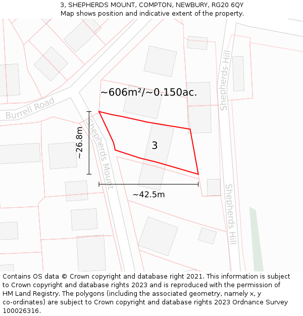 3, SHEPHERDS MOUNT, COMPTON, NEWBURY, RG20 6QY: Plot and title map