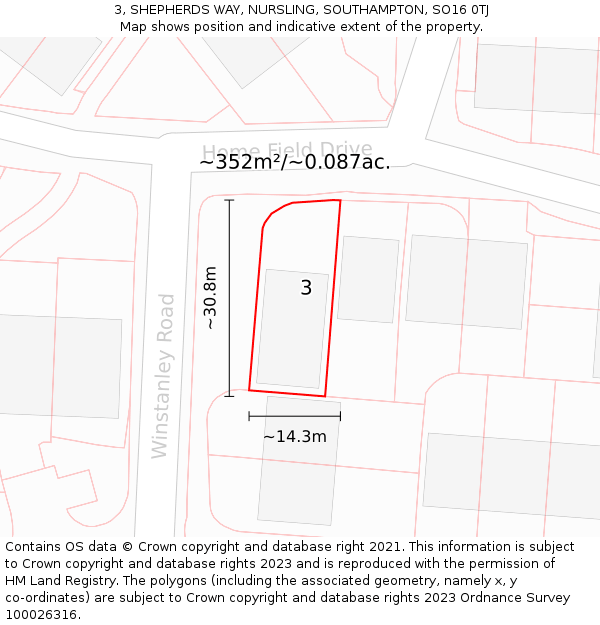 3, SHEPHERDS WAY, NURSLING, SOUTHAMPTON, SO16 0TJ: Plot and title map