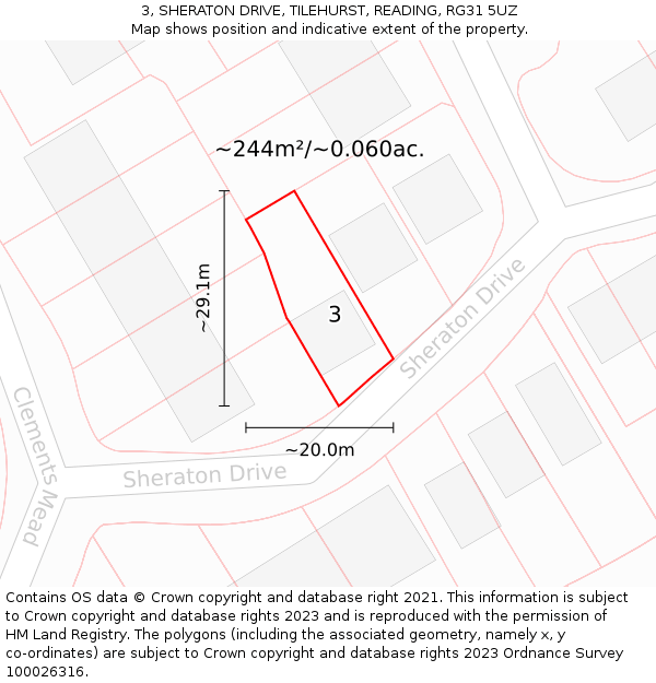 3, SHERATON DRIVE, TILEHURST, READING, RG31 5UZ: Plot and title map