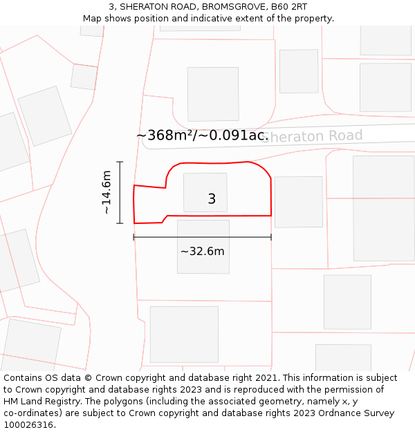 3, SHERATON ROAD, BROMSGROVE, B60 2RT: Plot and title map