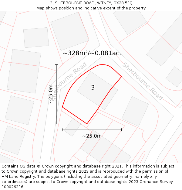 3, SHERBOURNE ROAD, WITNEY, OX28 5FQ: Plot and title map