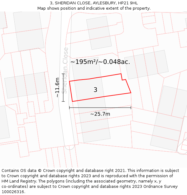 3, SHERIDAN CLOSE, AYLESBURY, HP21 9HL: Plot and title map