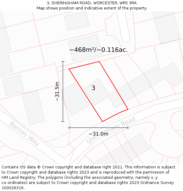 3, SHERINGHAM ROAD, WORCESTER, WR5 3RA: Plot and title map
