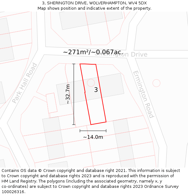 3, SHERINGTON DRIVE, WOLVERHAMPTON, WV4 5DX: Plot and title map