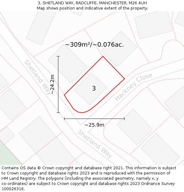 3, SHETLAND WAY, RADCLIFFE, MANCHESTER, M26 4UH: Plot and title map