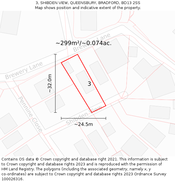 3, SHIBDEN VIEW, QUEENSBURY, BRADFORD, BD13 2SS: Plot and title map