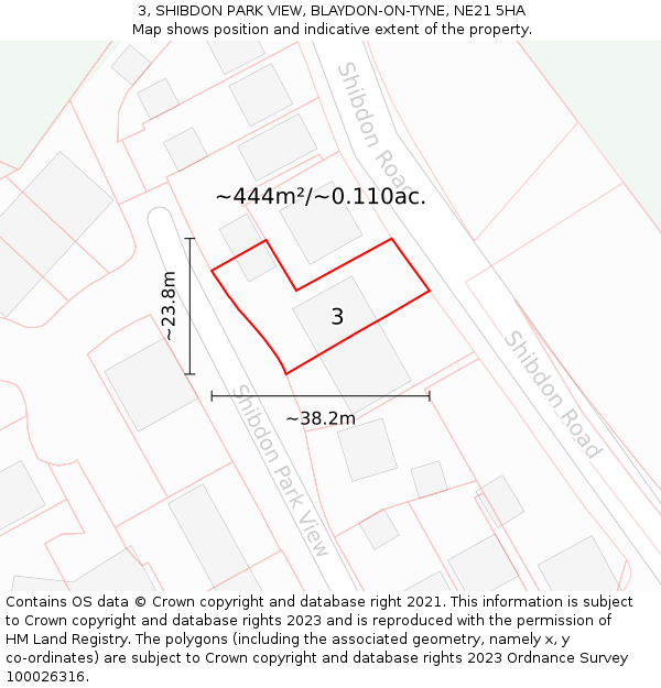 3, SHIBDON PARK VIEW, BLAYDON-ON-TYNE, NE21 5HA: Plot and title map