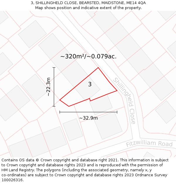 3, SHILLINGHELD CLOSE, BEARSTED, MAIDSTONE, ME14 4QA: Plot and title map