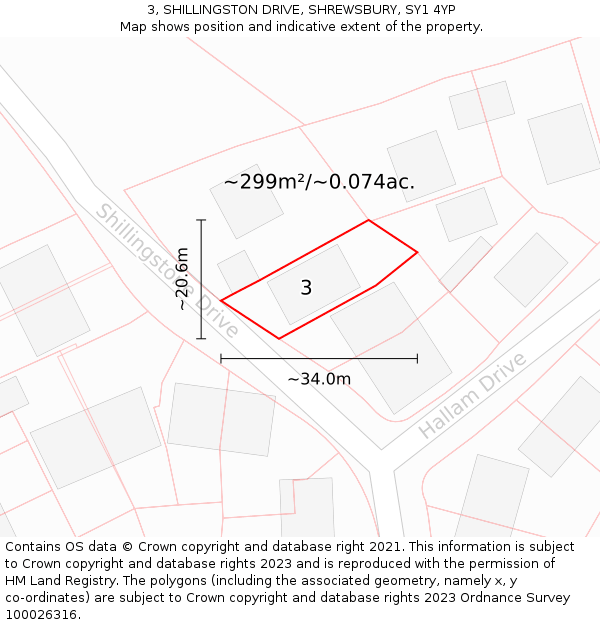 3, SHILLINGSTON DRIVE, SHREWSBURY, SY1 4YP: Plot and title map