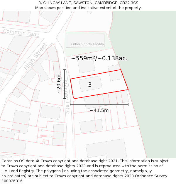 3, SHINGAY LANE, SAWSTON, CAMBRIDGE, CB22 3SS: Plot and title map